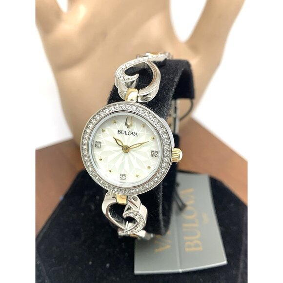 Bulova Women's Watch 98X120 Quartz Mother of Pearl Dial Two Tone Petite 24mm - Picture 1 of 14